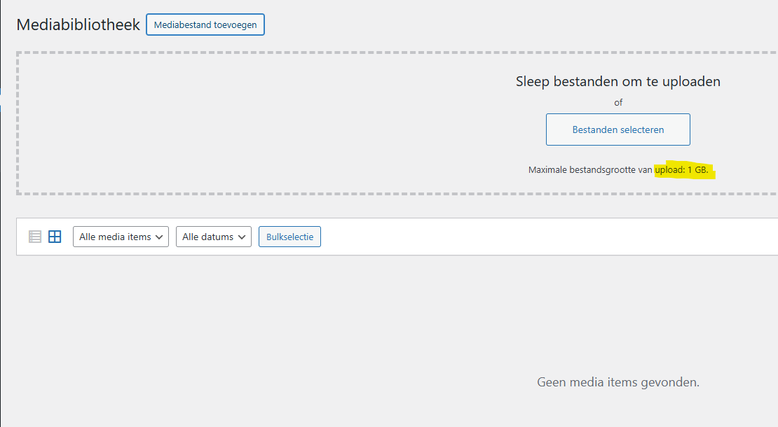 Verhogen upload limit WordPress